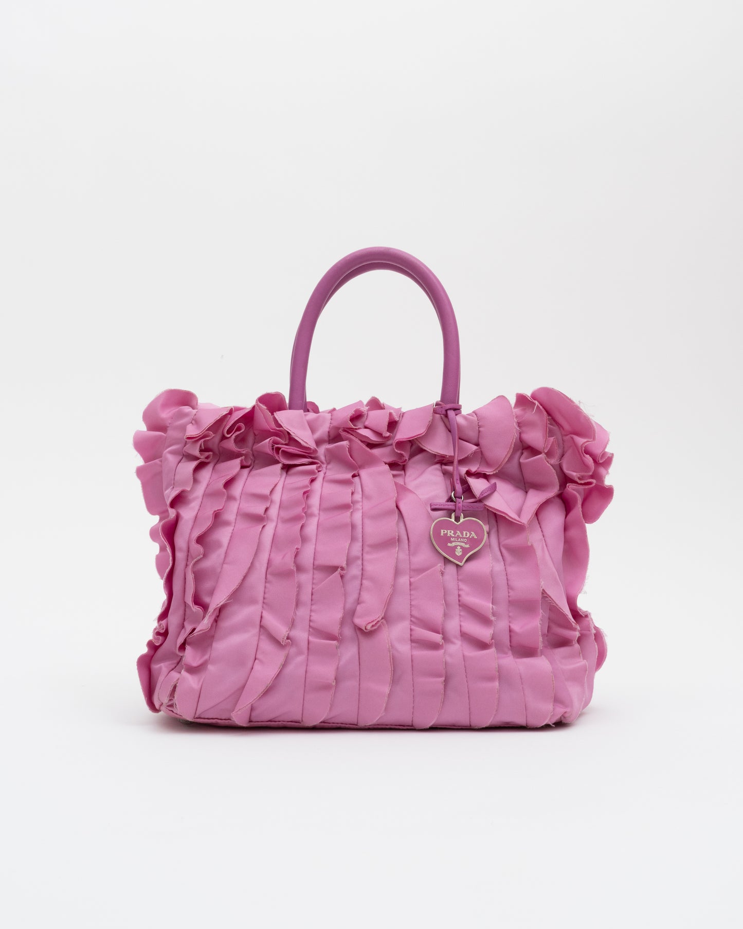 2000s PRADA Pink Tesstuto Ruffle Bag w/Charm