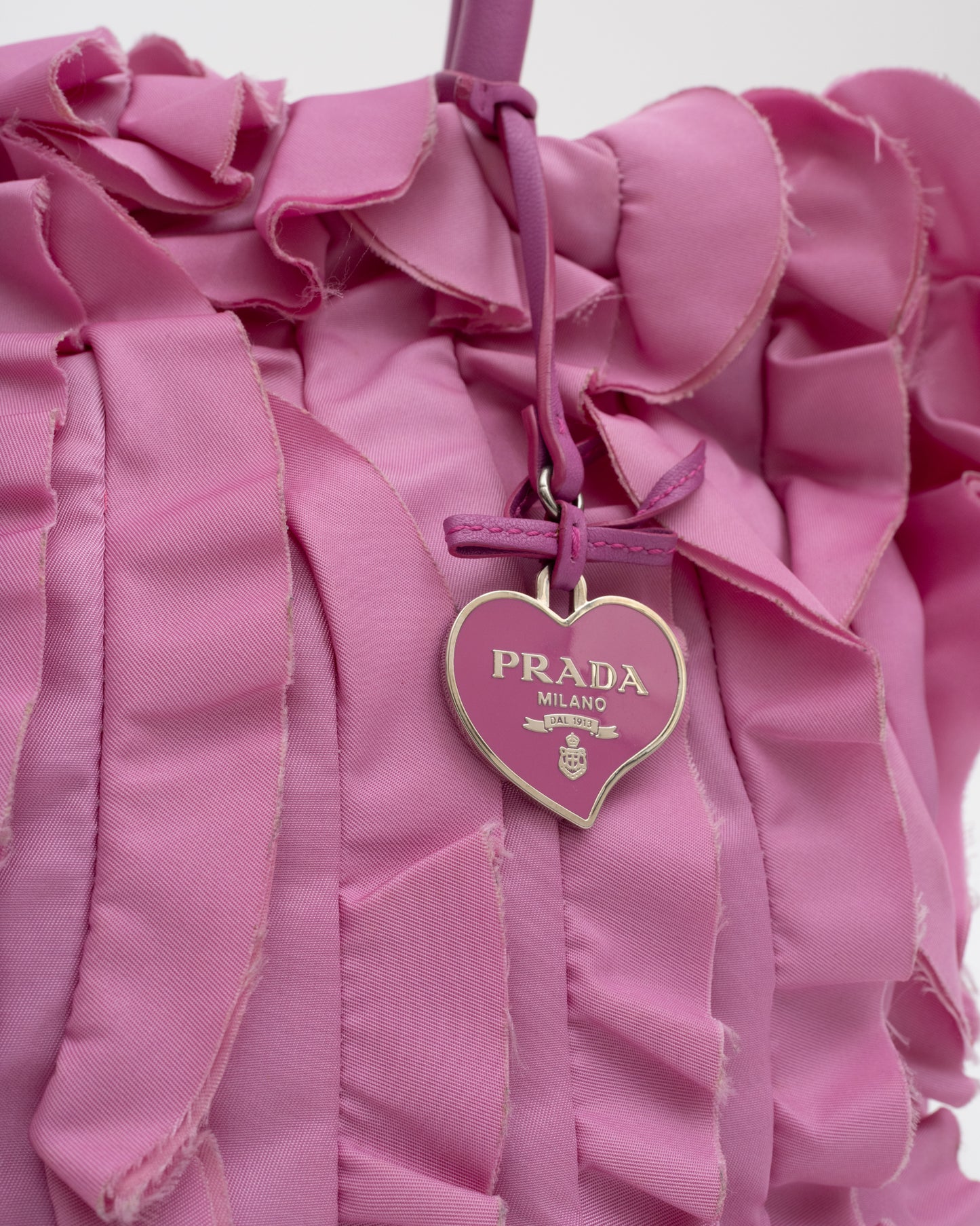 2000s PRADA Pink Tesstuto Ruffle Bag w/Charm