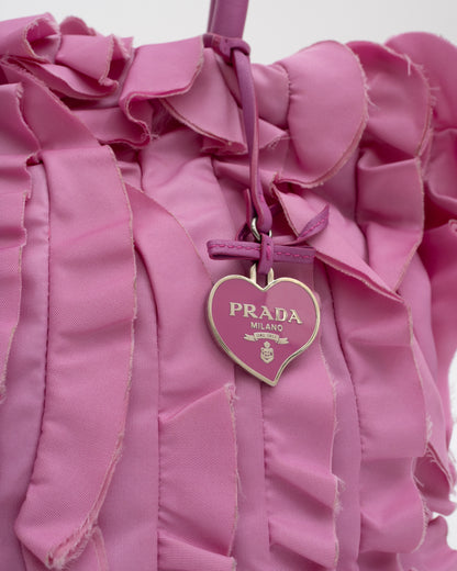2000s PRADA Pink Tesstuto Ruffle Bag w/Charm
