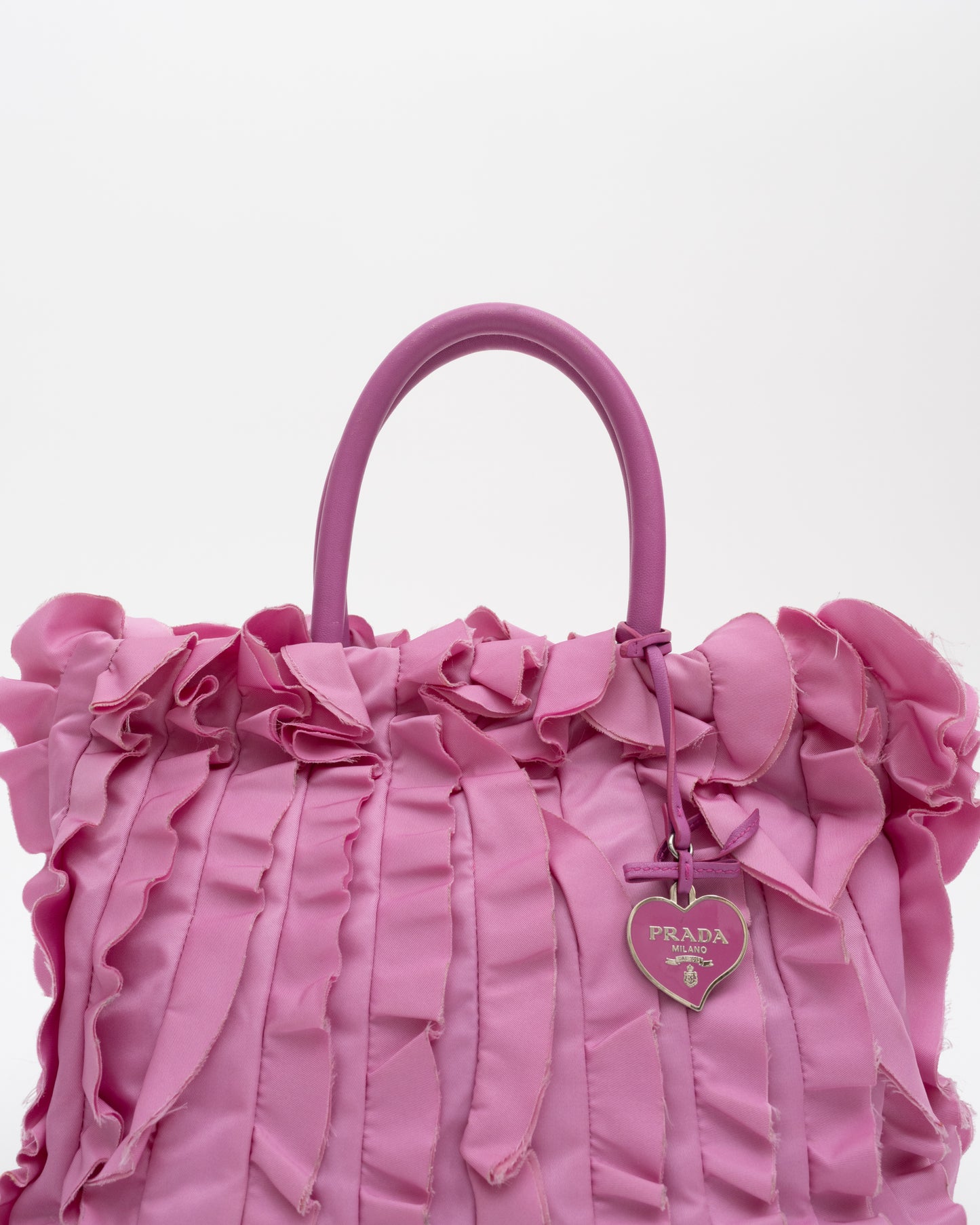 2000s PRADA Pink Tesstuto Ruffle Bag w/Charm