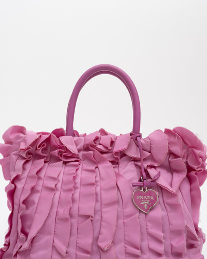 2000s PRADA Pink Tesstuto Ruffle Bag w/Charm