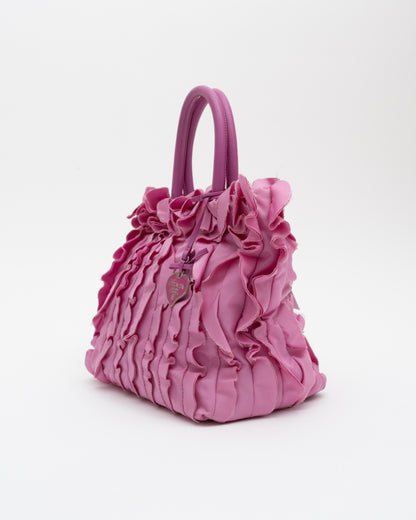 2000s PRADA Pink Tesstuto Ruffle Bag w/Charm