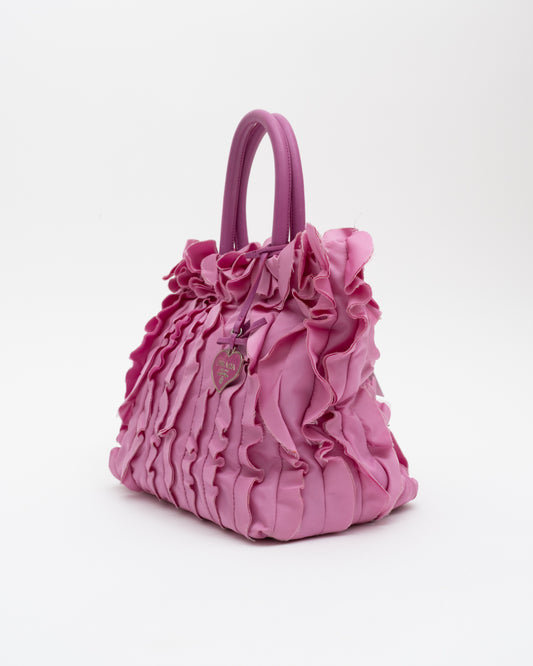2000s PRADA Pink Tesstuto Ruffle Bag w/Charm