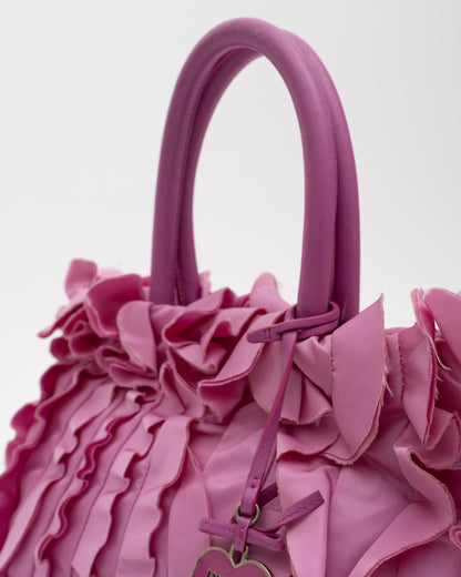2000s PRADA Pink Tesstuto Ruffle Bag w/Charm