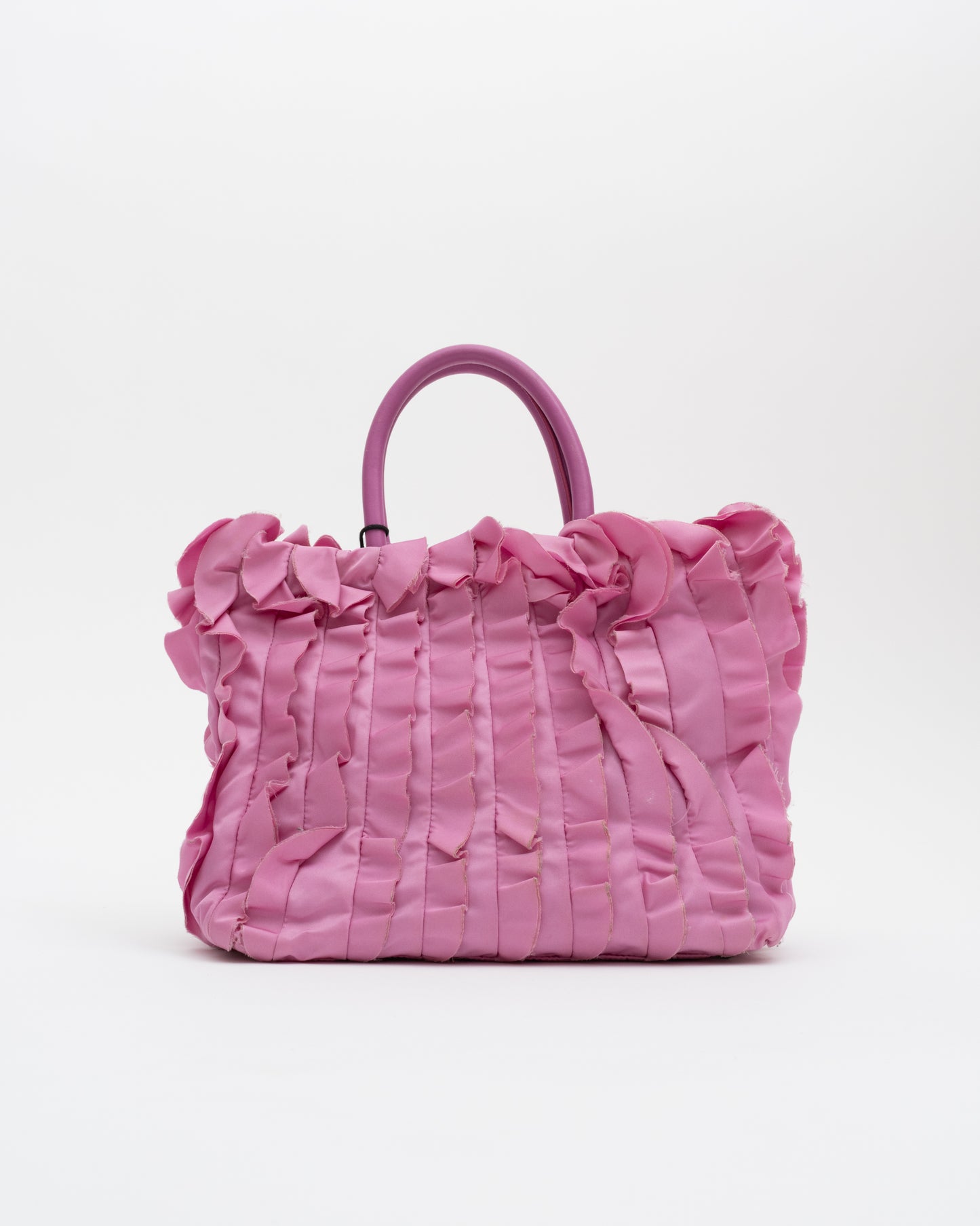 2000s PRADA Pink Tesstuto Ruffle Bag w/Charm