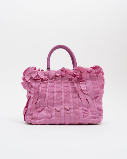 2000s PRADA Pink Tesstuto Ruffle Bag w/Charm