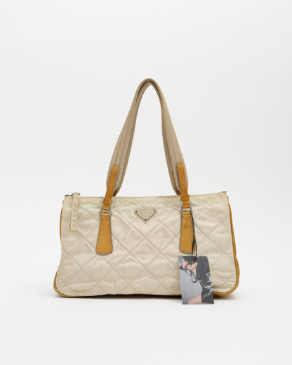 90s PRADA Cream Tessuto Quilted Nylon Bag