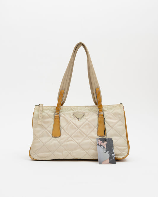 90s PRADA Cream Tessuto Quilted Nylon Bag