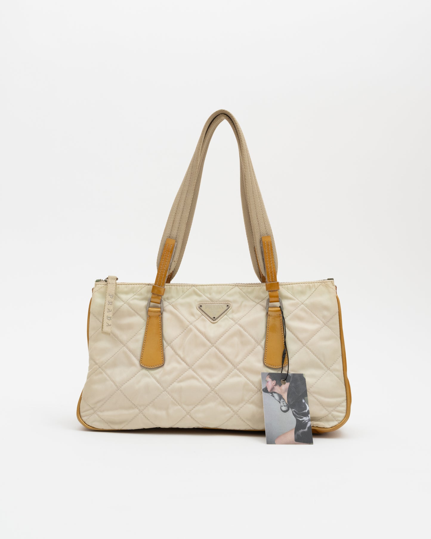90s PRADA Cream Tessuto Quilted Nylon Bag