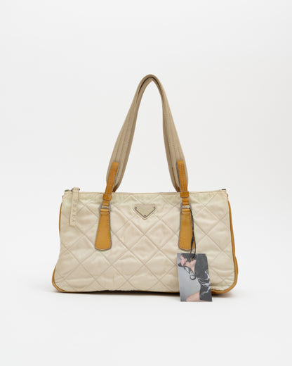 90s PRADA Cream Tessuto Quilted Nylon Bag