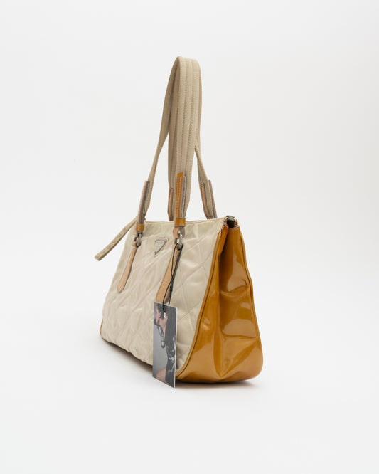 90s PRADA Cream Tessuto Quilted Nylon Bag