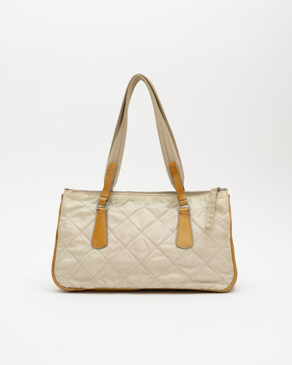 90s PRADA Cream Tessuto Quilted Nylon Bag