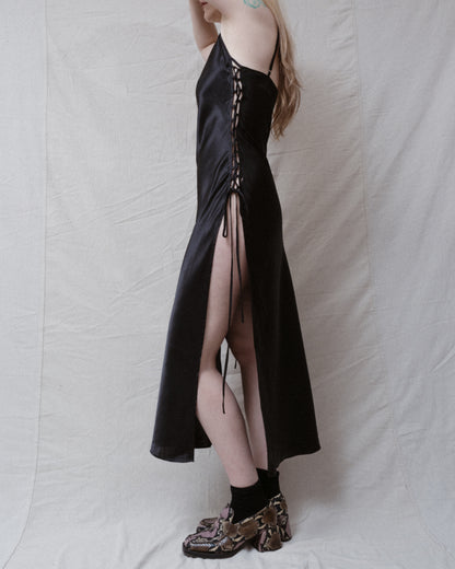 Vintage Black Satin Slip Dress (S/M)