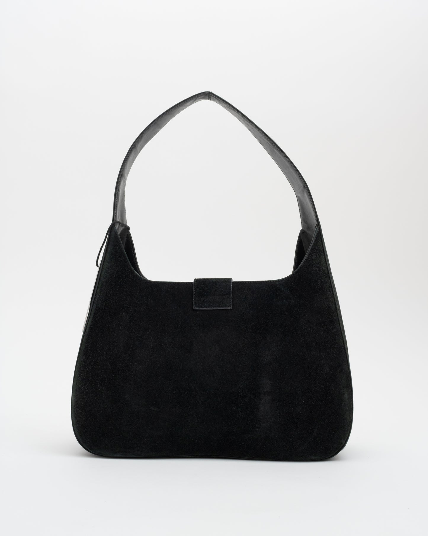90s SALVATORE FERRAGAMO Black Suede Gancini Shoulder Bag