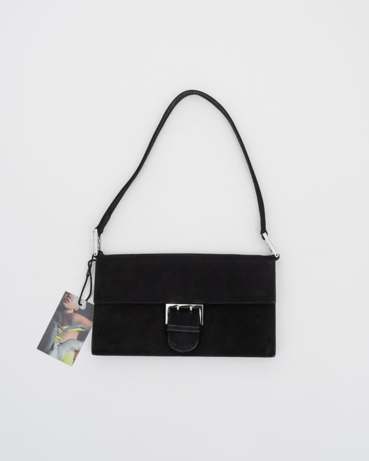 90s FENDI Black Suede Baguette Bag