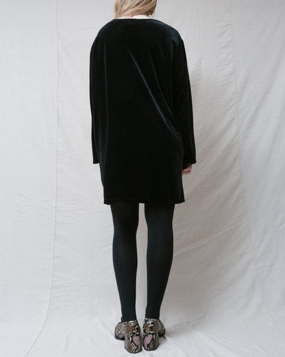 Vintage Oversized Black Velvet Shirt Dress (S-L)
