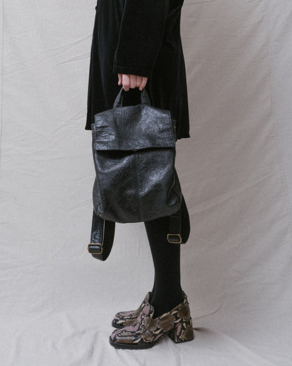 Vintage Black Floral Tooled AMERICAN LEATHER CO Backpack – Closed Caption