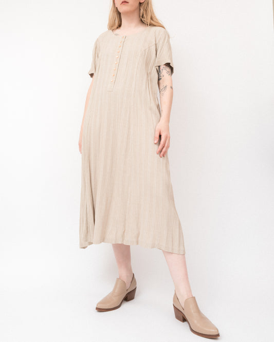 Vintage Beige Crinkle Dress (S-L)