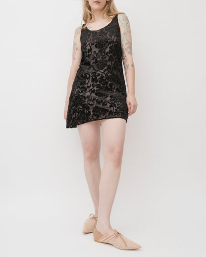 Vintage 90s Burned Velvet Floral Mini Dress (S/M)