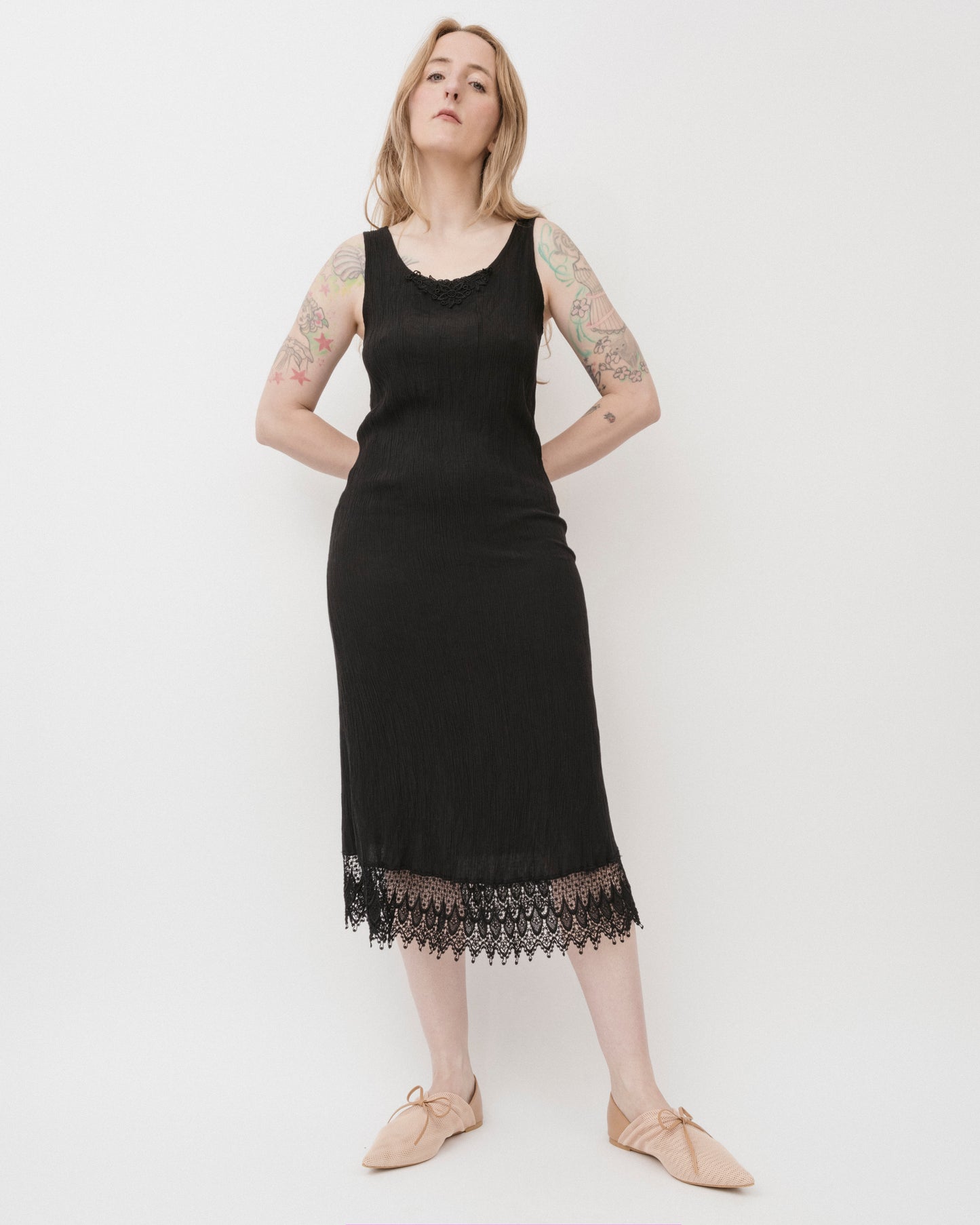 Vintage 90s Black Crinkle Slip Dress (S/M) Closed Caption Vintage 90s Black Crinkle Slip Dress (S/M) Closed Caption