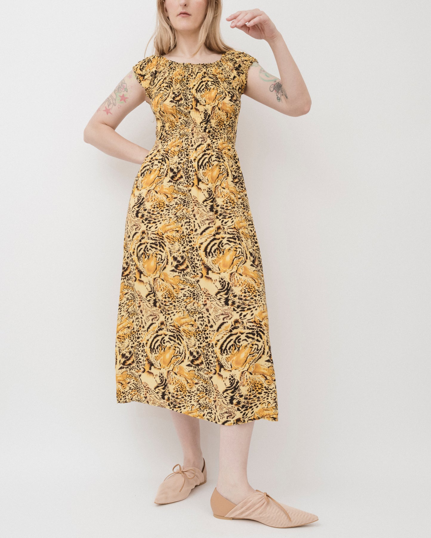 Vintage 90s Abstract Tiger Print Dress (S/M)