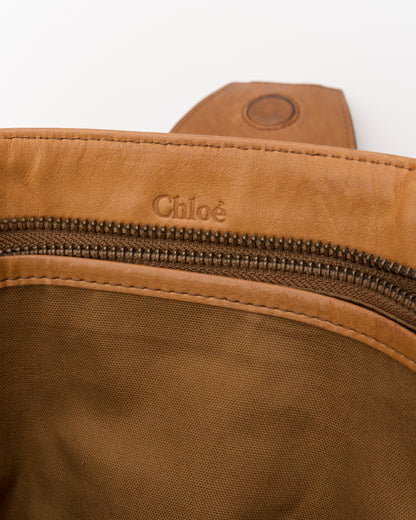 2000s CHLOE Cognac Leather Buckle Flap Shoulder Bag
