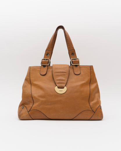 2000s CHLOE Cognac Leather Buckle Flap Shoulder Bag