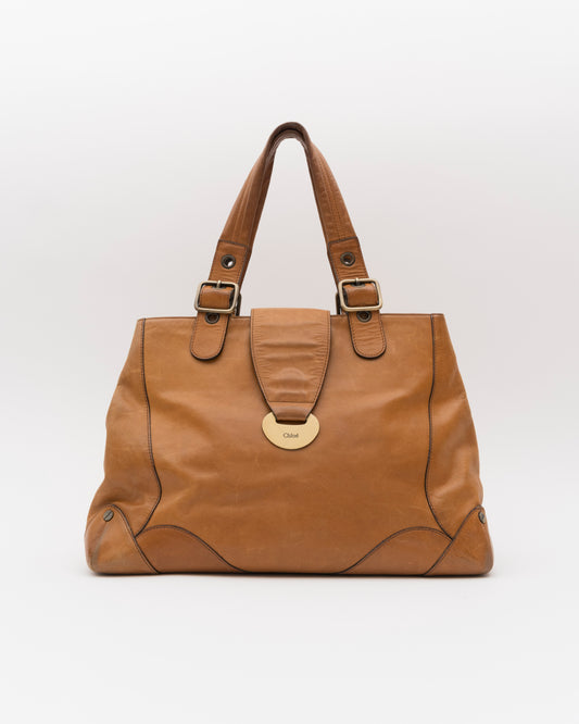 2000s CHLOE Cognac Leather Buckle Flap Shoulder Bag