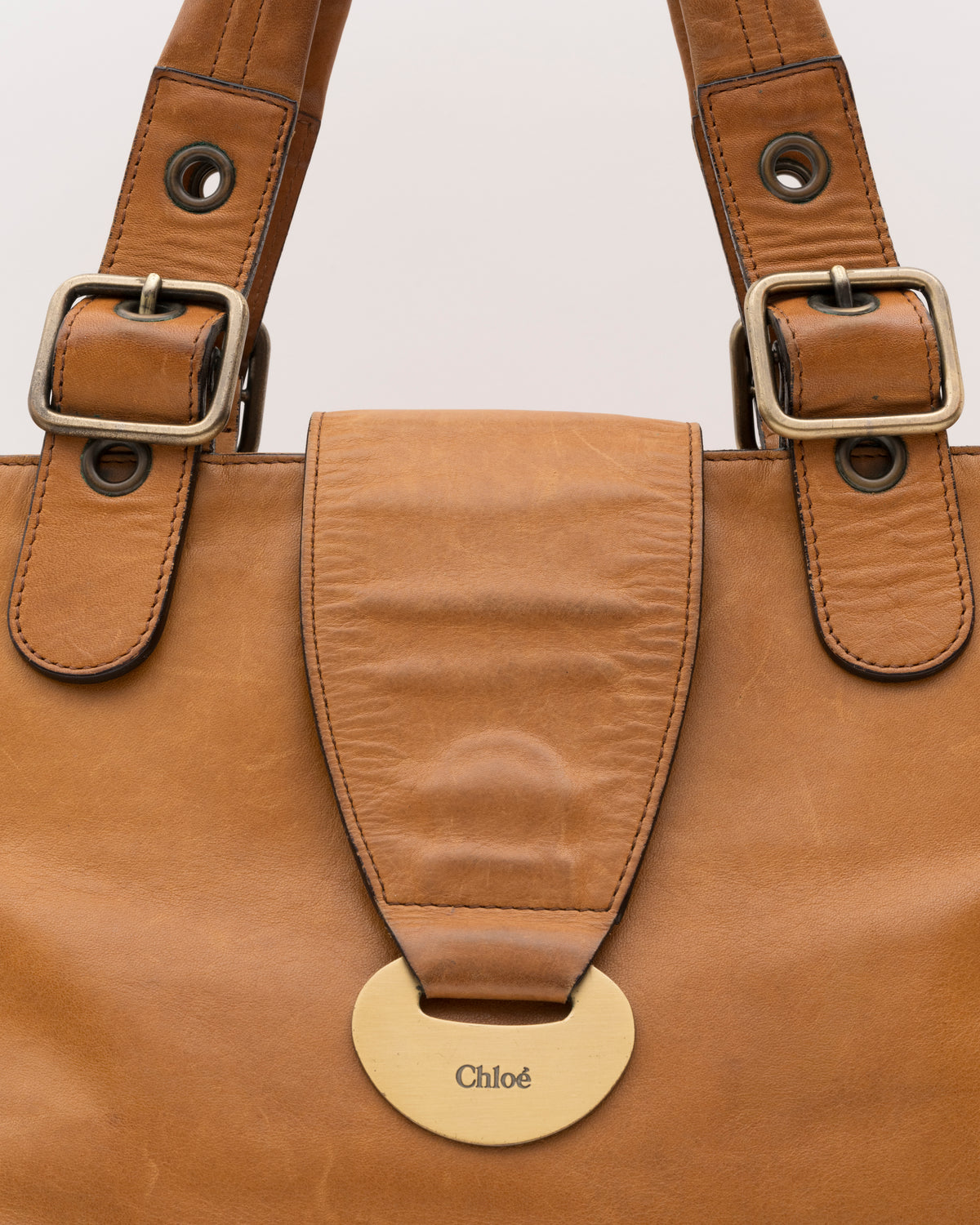 2000s CHLOE Cognac Leather Buckle Flap Shoulder Bag