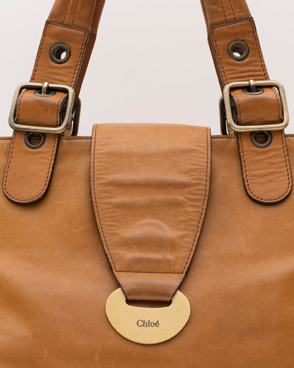 2000s CHLOE Cognac Leather Buckle Flap Shoulder Bag