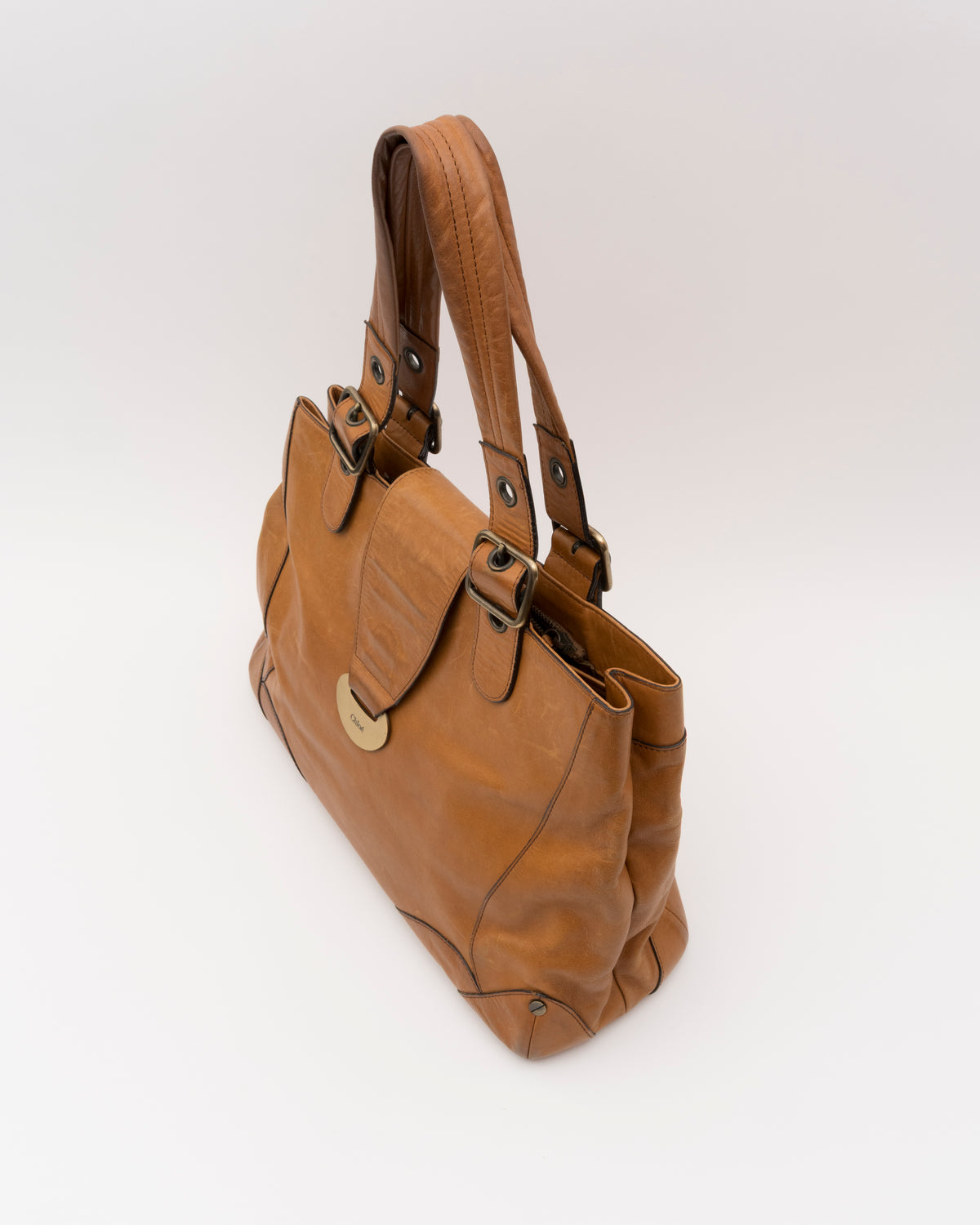 2000s CHLOE Cognac Leather Buckle Flap Shoulder Bag