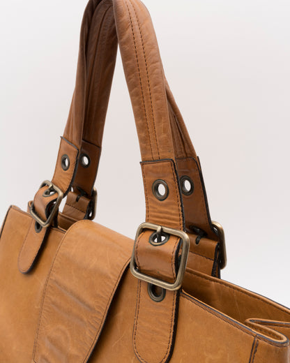 2000s CHLOE Cognac Leather Buckle Flap Shoulder Bag