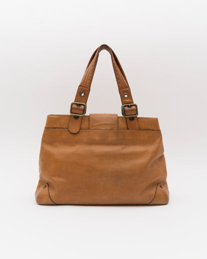 2000s CHLOE Cognac Leather Buckle Flap Shoulder Bag
