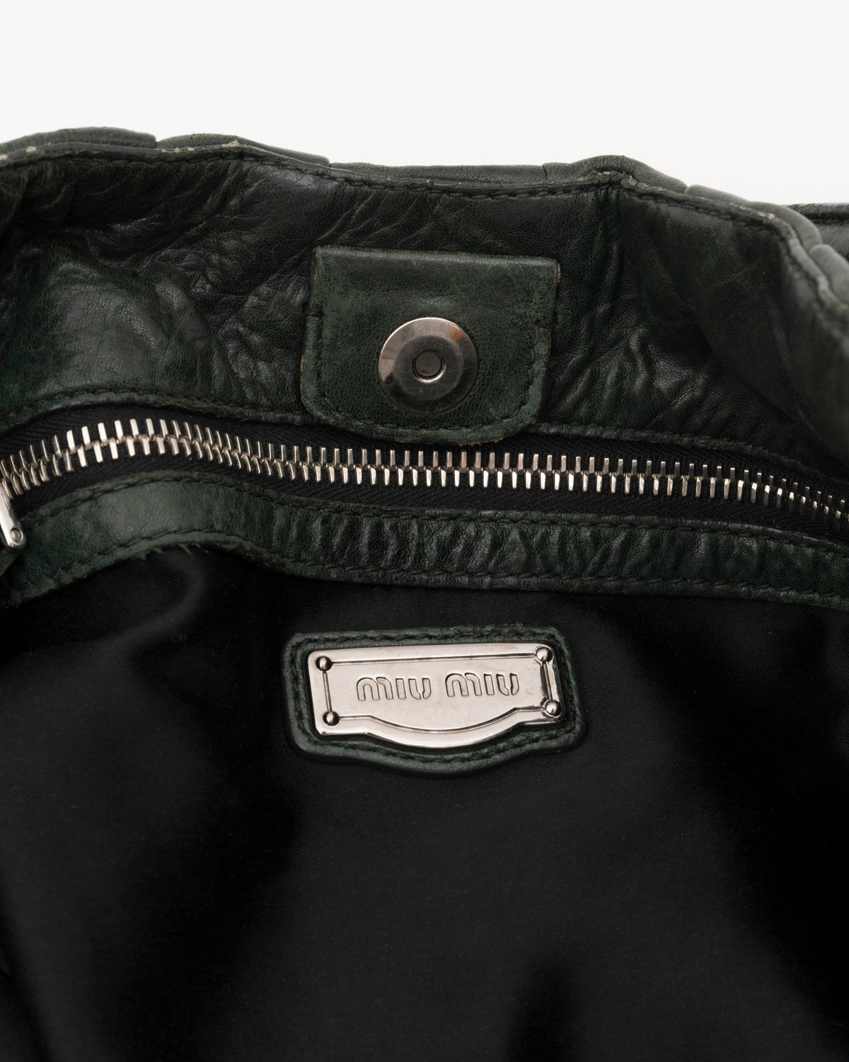 2000s MIU MIU Dark Green Distressed Patchwork Hobo Bag