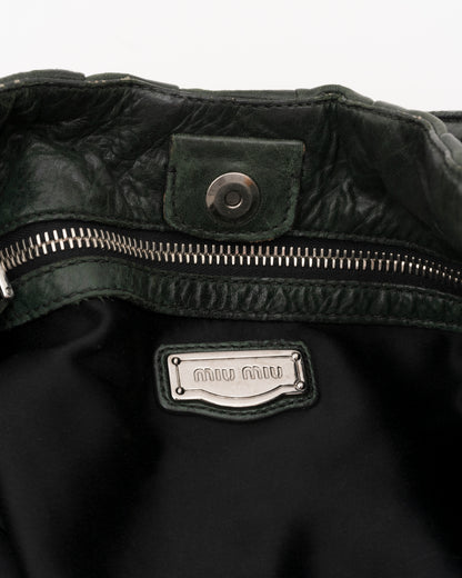 2000s MIU MIU Dark Green Distressed Patchwork Hobo Bag