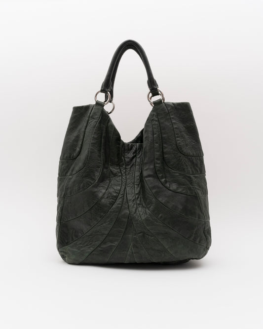 2000s MIU MIU Dark Green Distressed Patchwork Hobo Bag