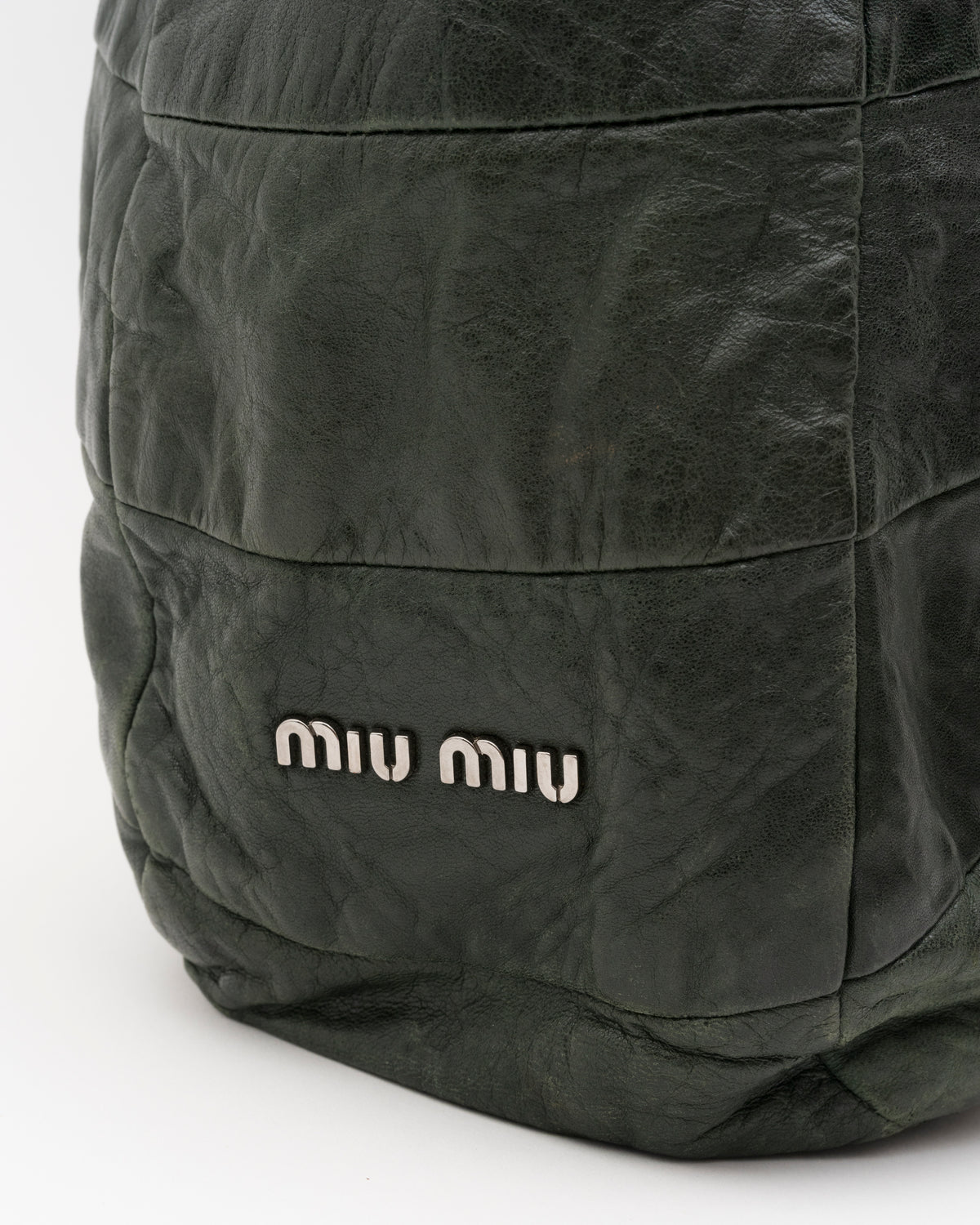 2000s MIU MIU Dark Green Distressed Patchwork Hobo Bag
