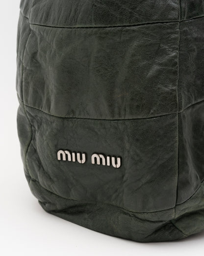 2000s MIU MIU Dark Green Distressed Patchwork Hobo Bag