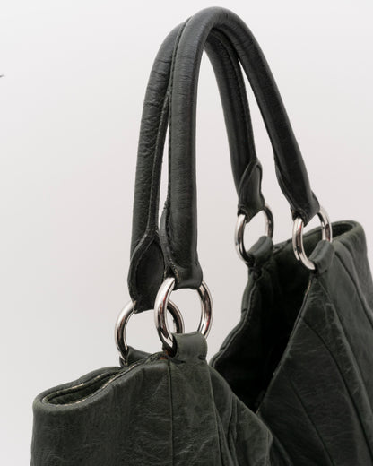 2000s MIU MIU Dark Green Distressed Patchwork Hobo Bag