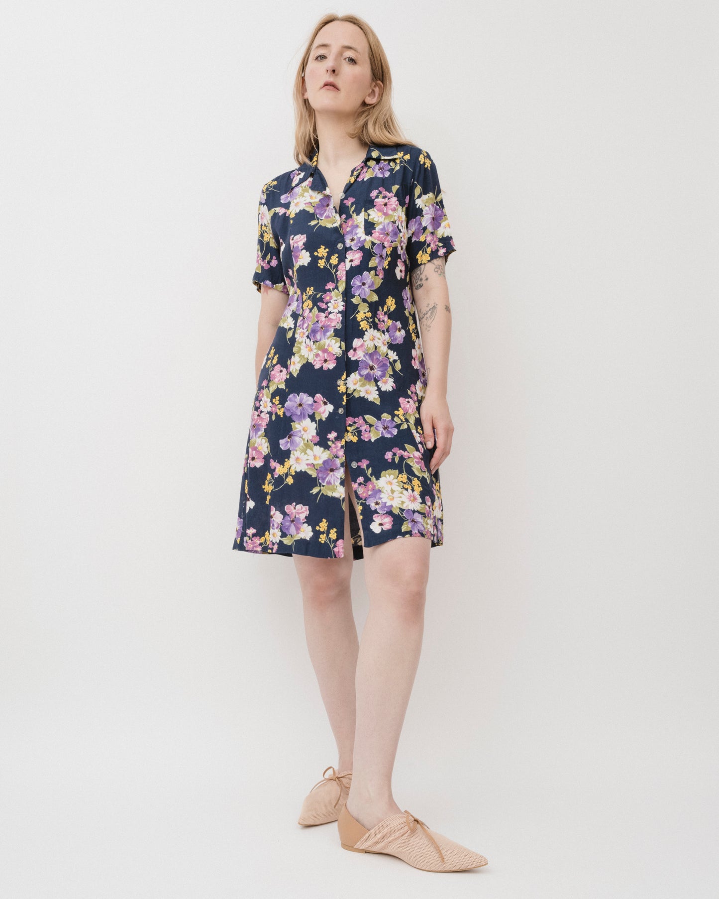 Vintage 90s Floral Shirt Dress (M)