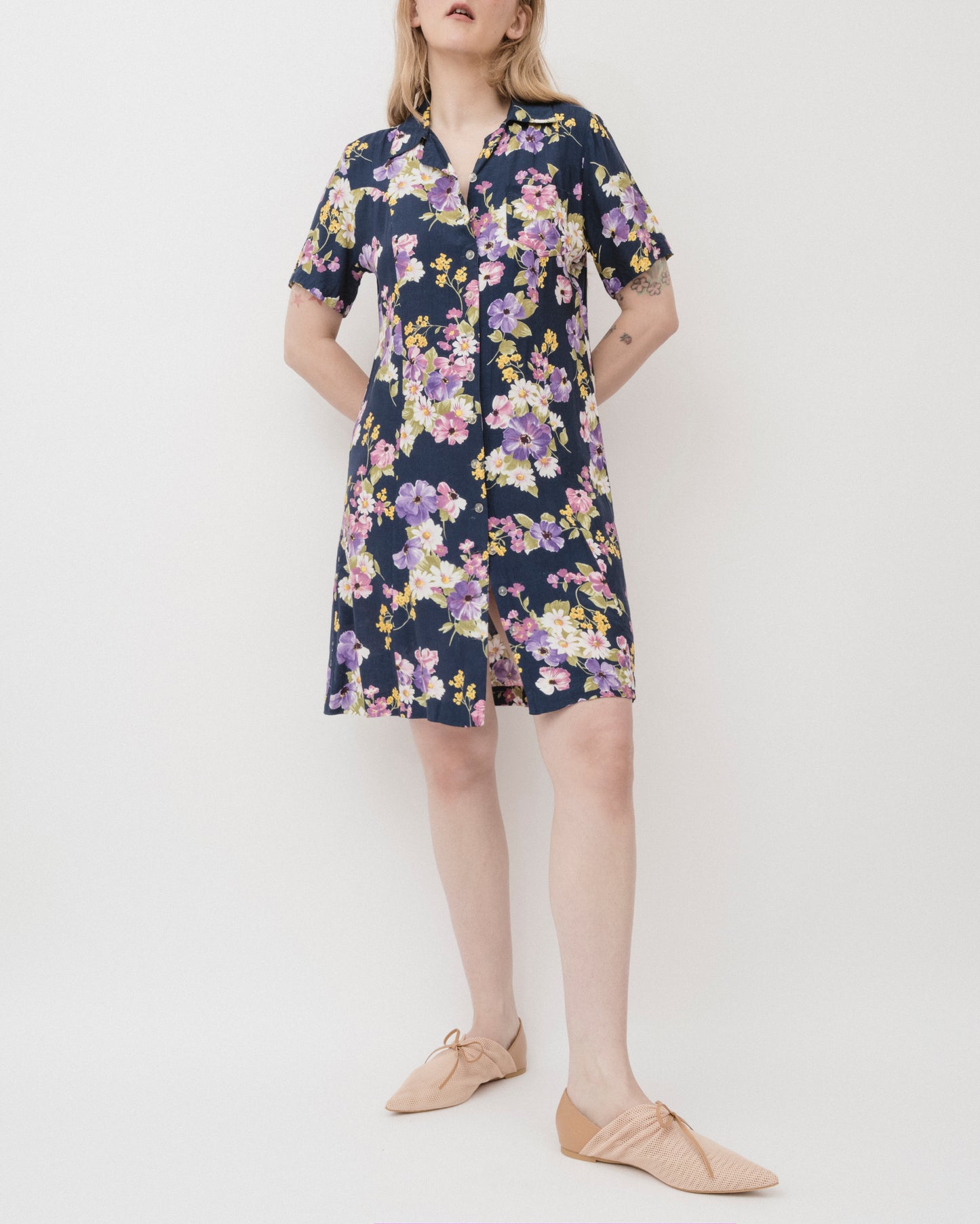 Vintage 90s Floral Shirt Dress (M)