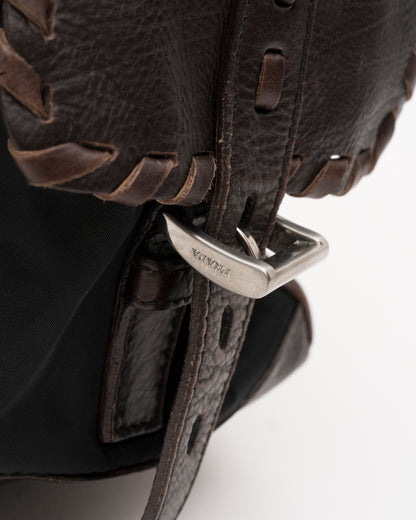 2000s PRADA Brown Leather & Tessuto Nylon Whipstitch Bag