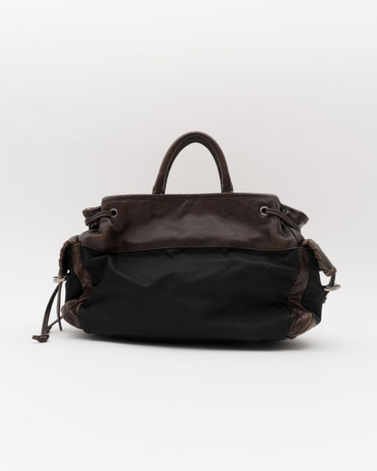 2000s PRADA Brown Leather & Tessuto Nylon Whipstitch Bag