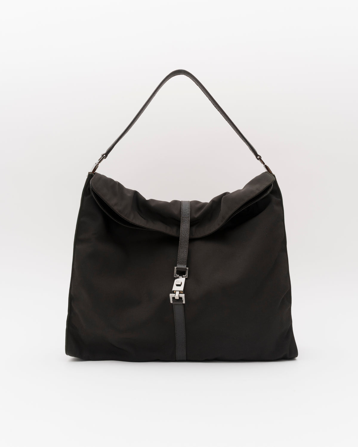 90s GUCCI Black Nylon & Leather Large Jackie Hobo Bag
