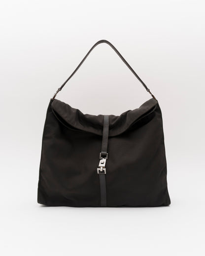 90s GUCCI Black Nylon & Leather Large Jackie Hobo Bag