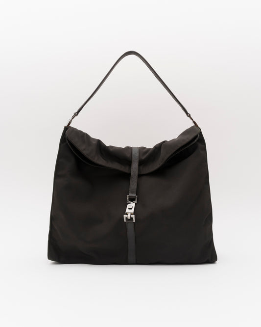 90s GUCCI Black Nylon & Leather Large Jackie Hobo Bag