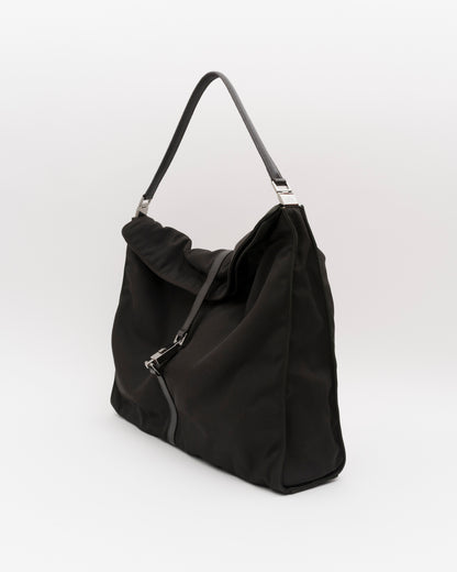 90s GUCCI Black Nylon & Leather Large Jackie Hobo Bag