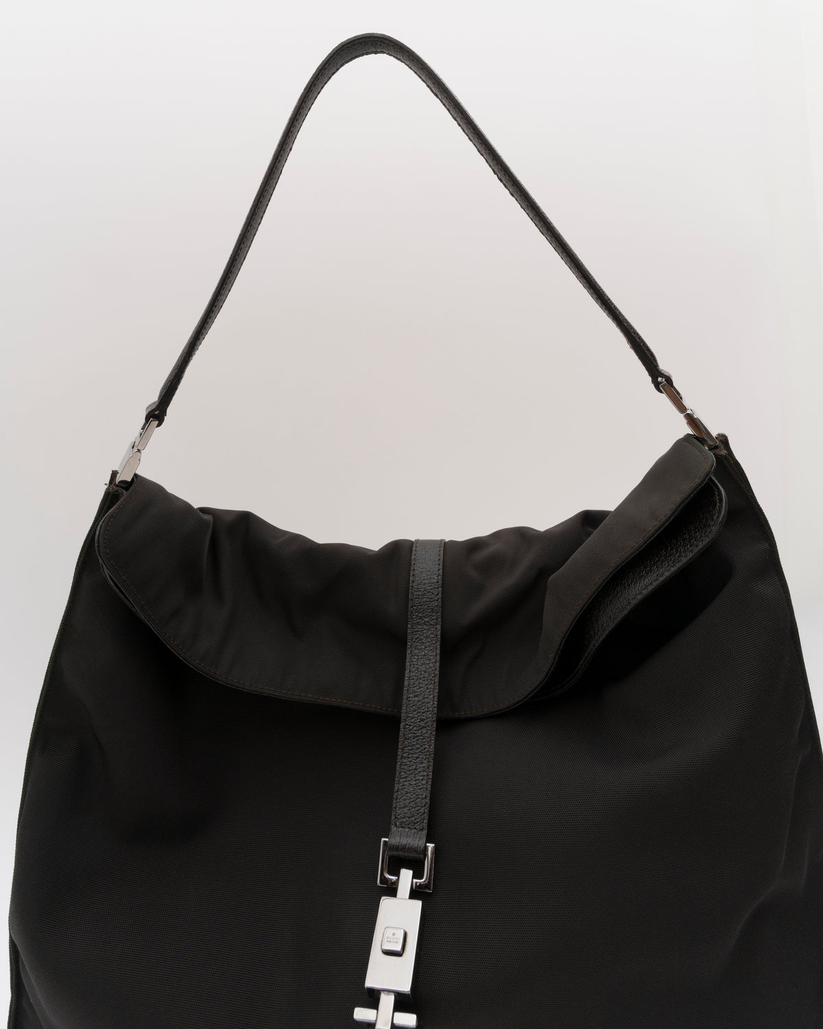 90s GUCCI Black Nylon & Leather Large Jackie Hobo Bag