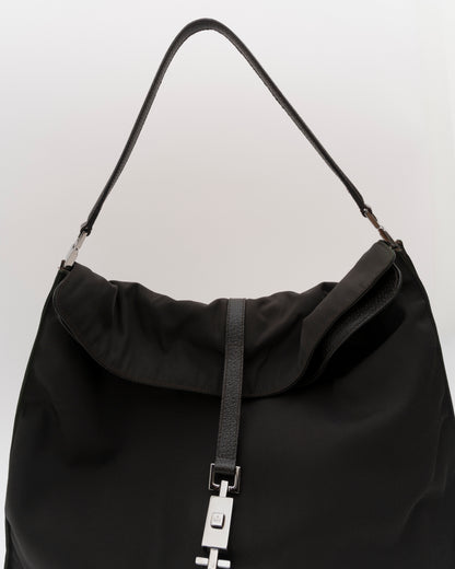 90s GUCCI Black Nylon & Leather Large Jackie Hobo Bag