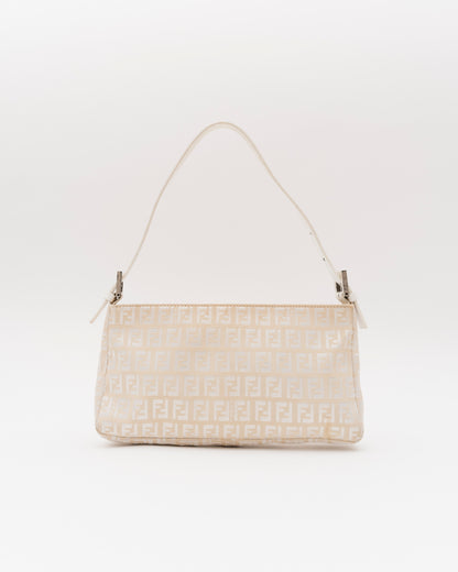90s FENDI Beige Zucchino Canvas Mini Baguette Bag